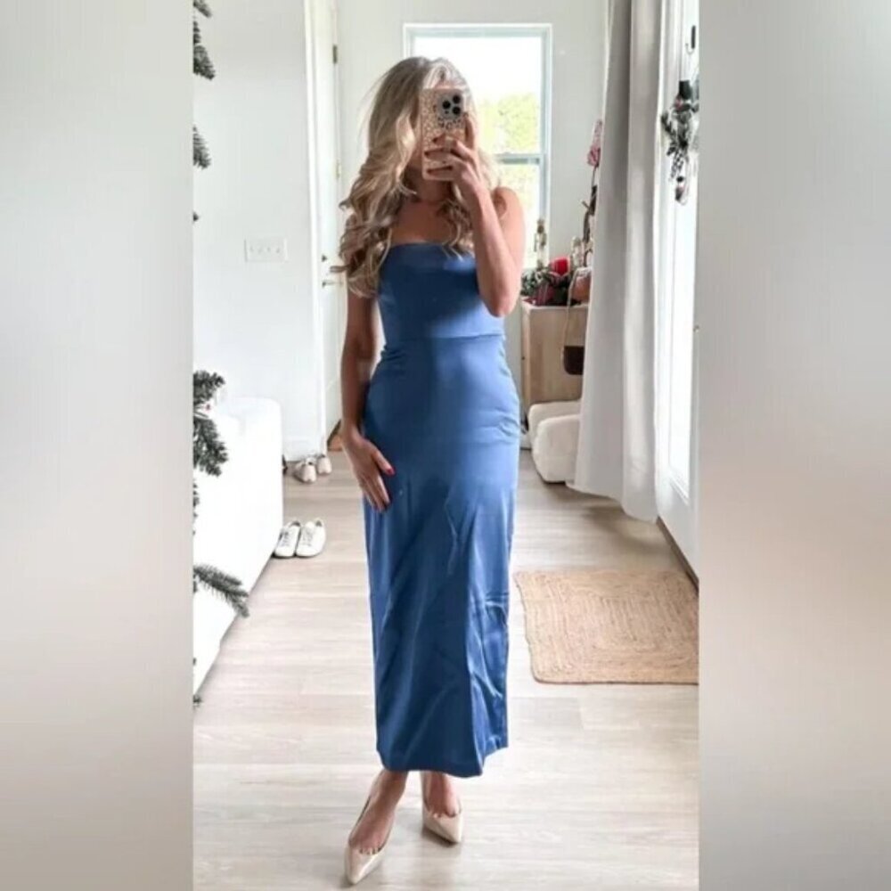 Abercrombie & Fitch Stretch Satin Strapless Maxi Dress Blue Size Large - Picture 6 of 13